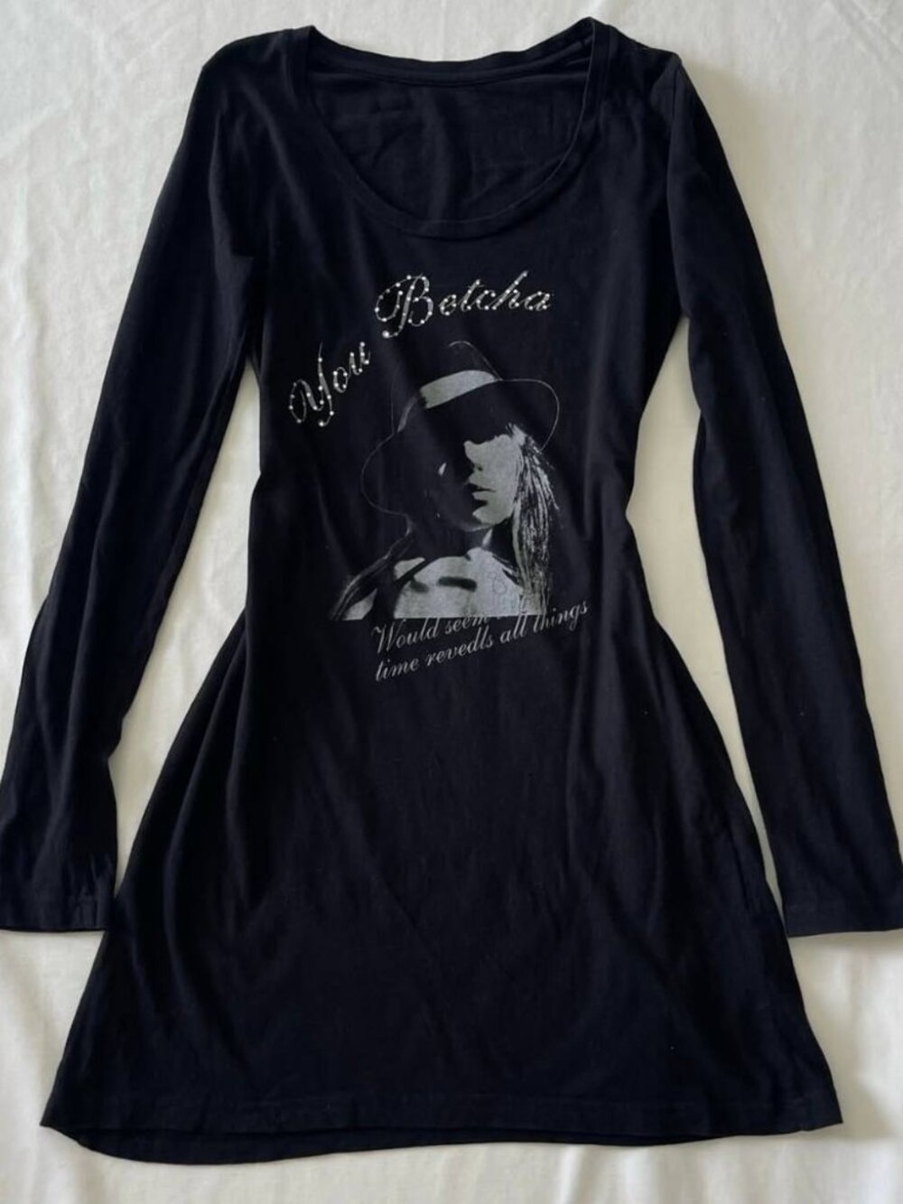 Women's Black Graphic Long Sleeve Tunic T-Shirt Casual Top - Picture 1 of 3